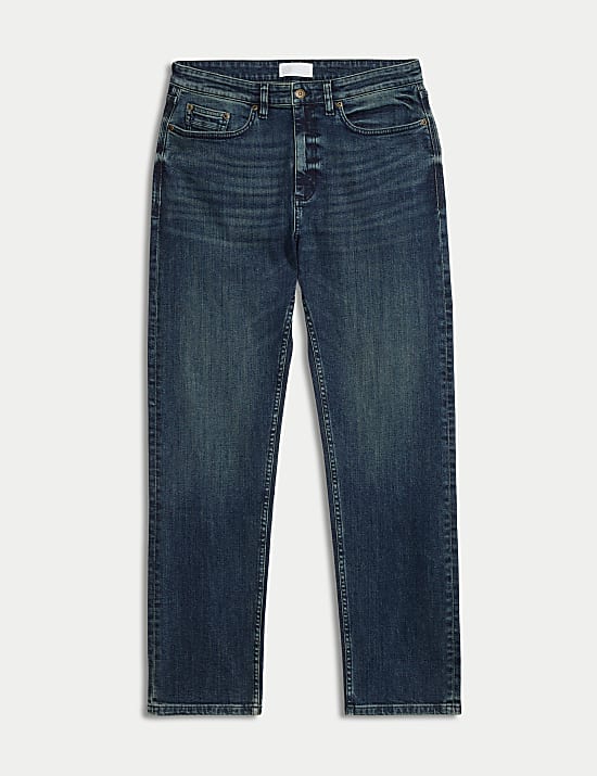 Straight Fit Vintage Wash Stretch Jeans