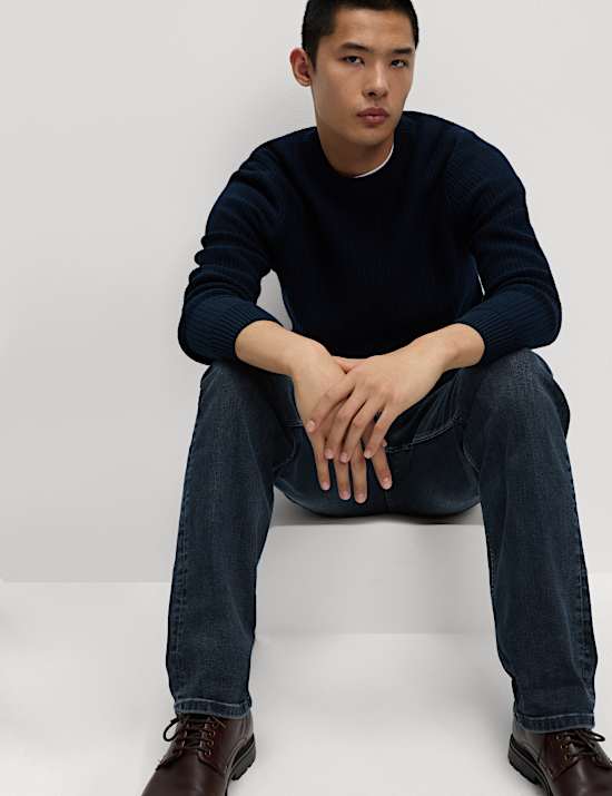 Straight Fit Vintage Wash Stretch Jeans