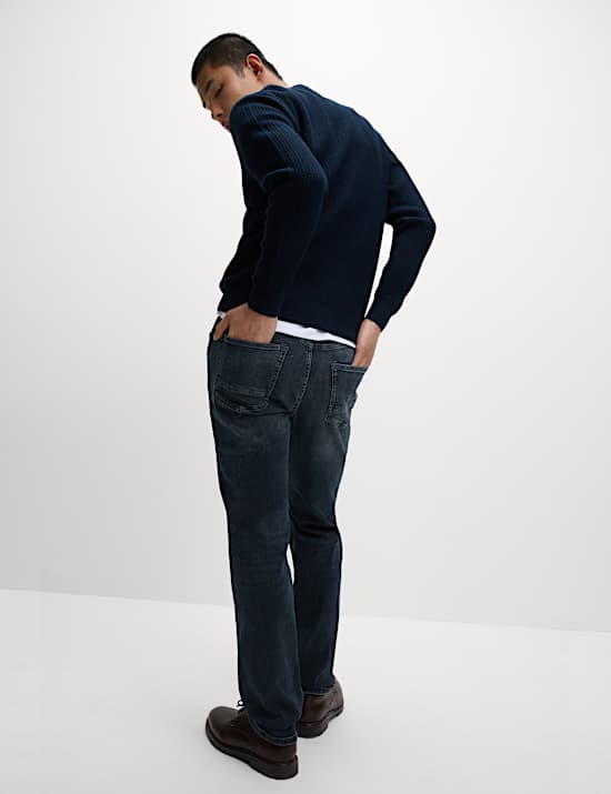 Straight Fit Vintage Wash Stretch Jeans