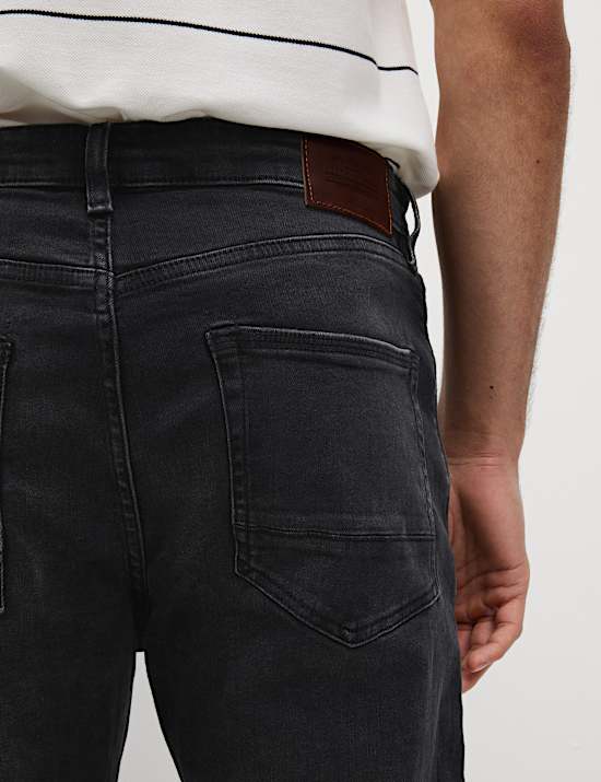 Jean extensible coupe droite, aspect d&eacute;lav&eacute; de style r&eacute;tro