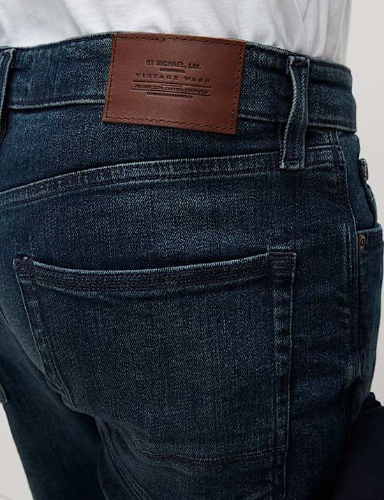 Tapered Fit Vintage Wash Stretch Jeans