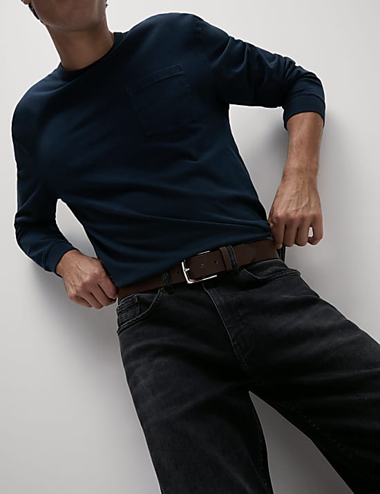 Straight Fit Vintage Wash Belted Jeans