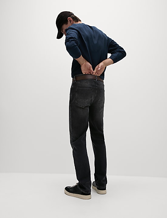 Straight Fit Vintage Wash Belted Jeans