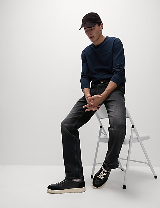 Straight Fit Vintage Wash Belted Jeans