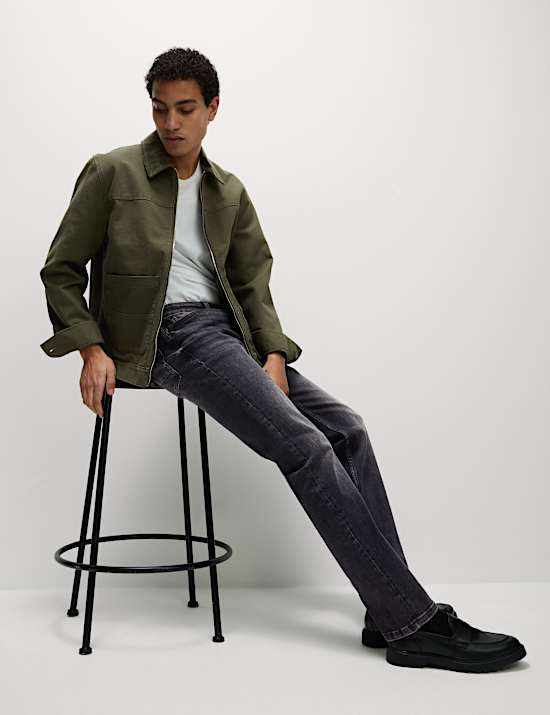 Gerade geschnittene Crosshatch-Jeans mit Vintage-Waschung