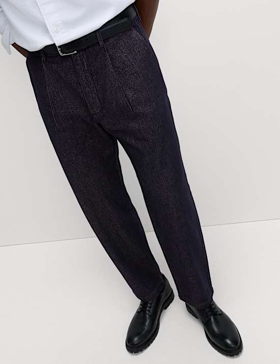 Tapered Fit Smart Pleat Jeans