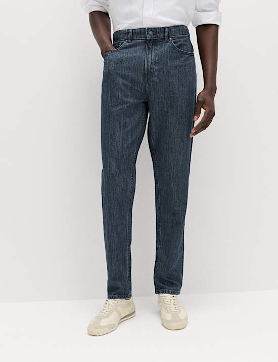 Tapered Fit Lightweight Jeans with Linen