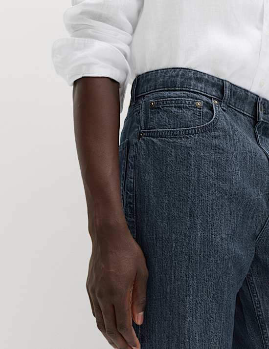 Tapered Fit Lightweight Jeans with Linen