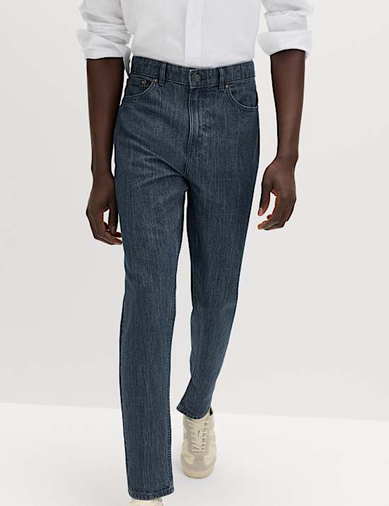 Tapered Fit Lightweight Jeans with Linen