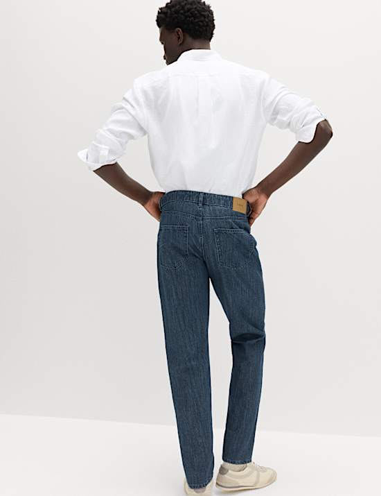 Tapered Fit Lightweight Jeans with Linen