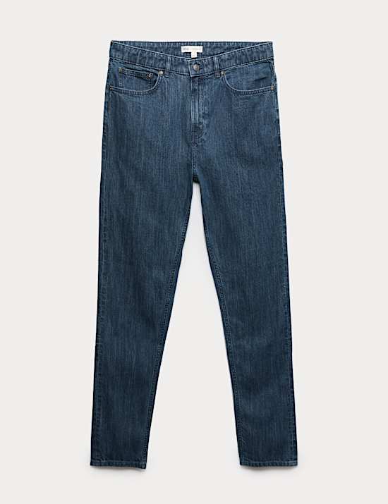 Tapered Fit Lightweight Jeans with Linen