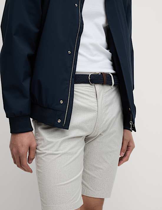 Striped Belted Stretch Chino Shorts