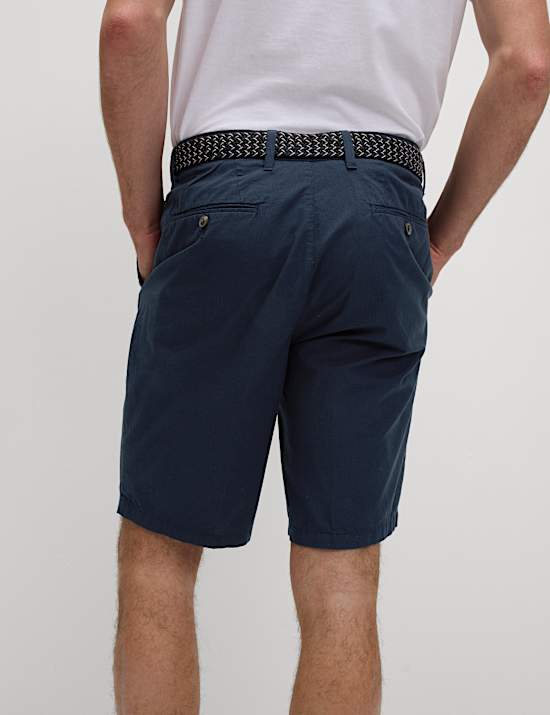 Pure Cotton Checked Belted Chino Shorts
