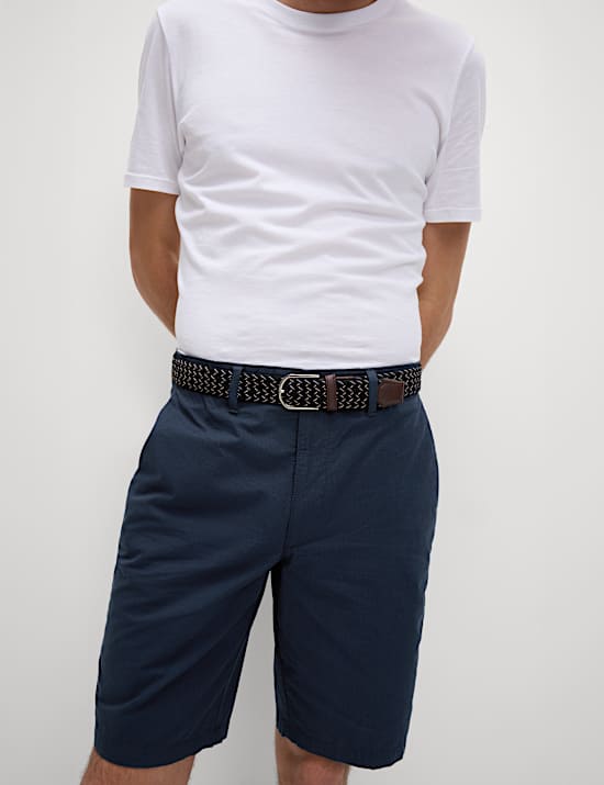 Pure Cotton Checked Belted Chino Shorts