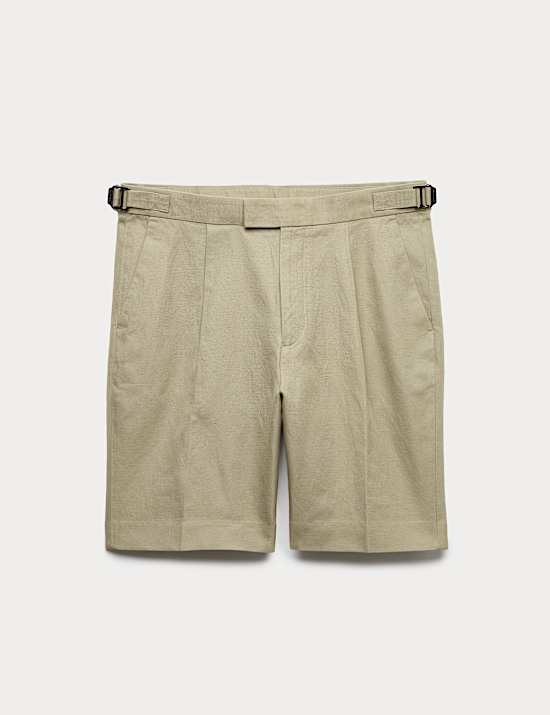 Pantal&oacute;n corto con pinzas con mezcla de algod&oacute;n de lino