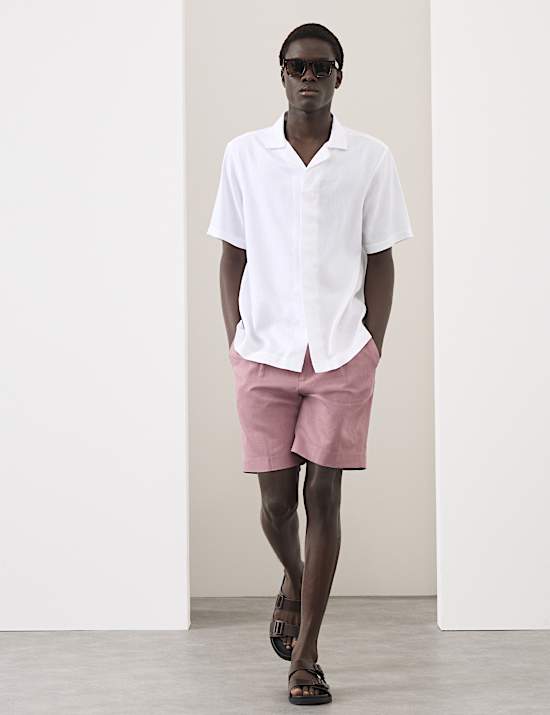 Cotton Linen Blend Pleat Front Shorts