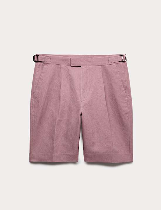 Cotton Linen Blend Pleat Front Shorts