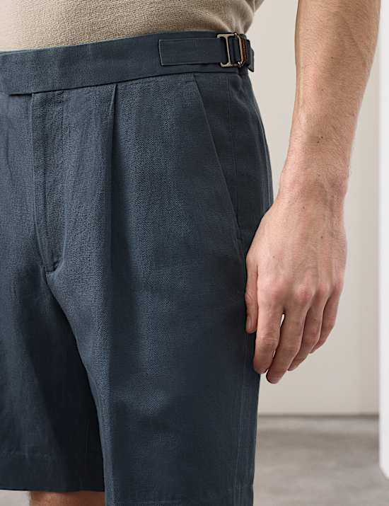 Cotton Linen Blend Pleat Front Shorts