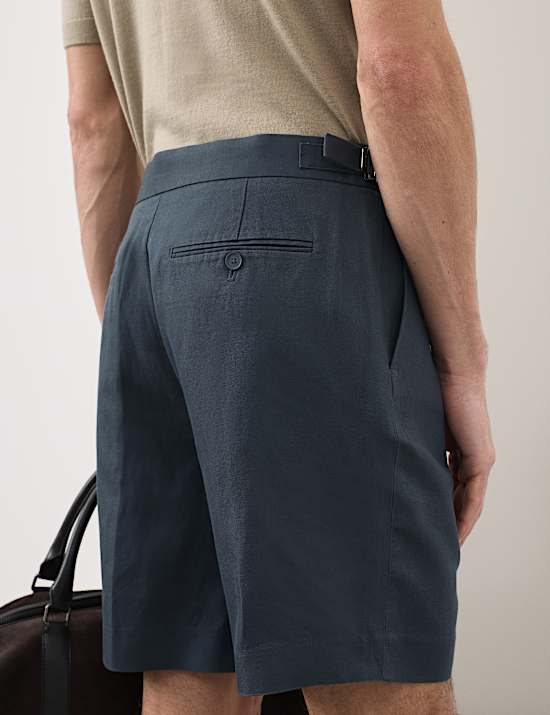 Cotton Linen Blend Pleat Front Shorts