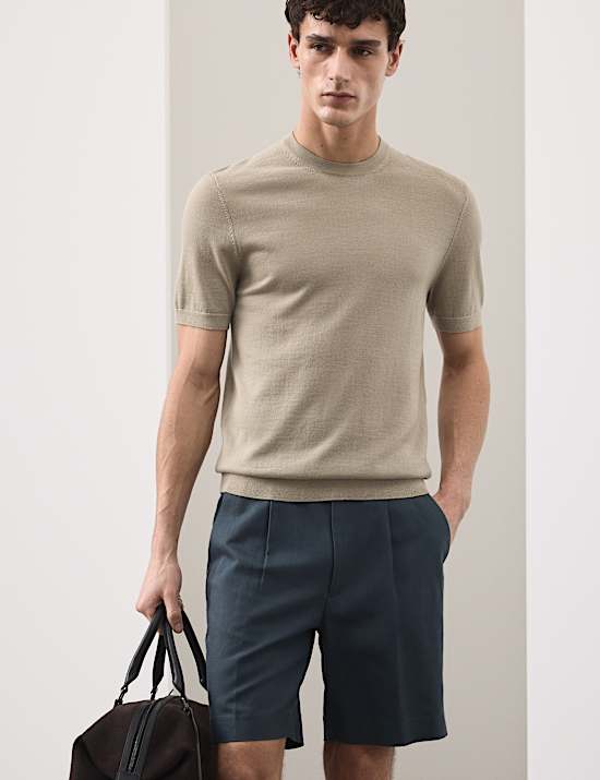 Cotton Linen Blend Pleat Front Shorts