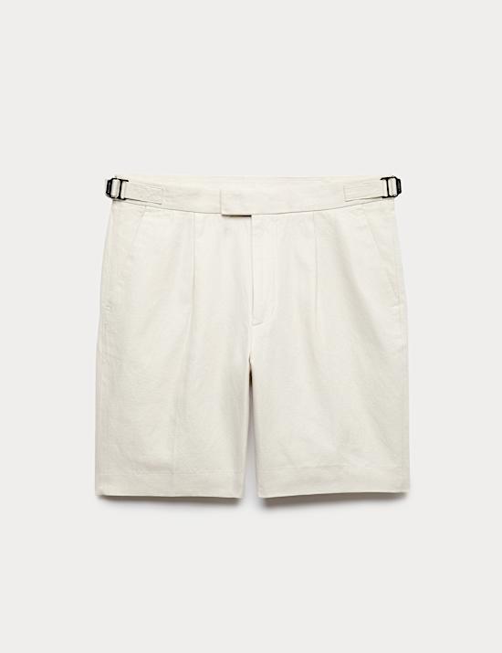 Shorts aus Baumwoll-Leinen-Mischgewebe mit Plisseedetail vorne