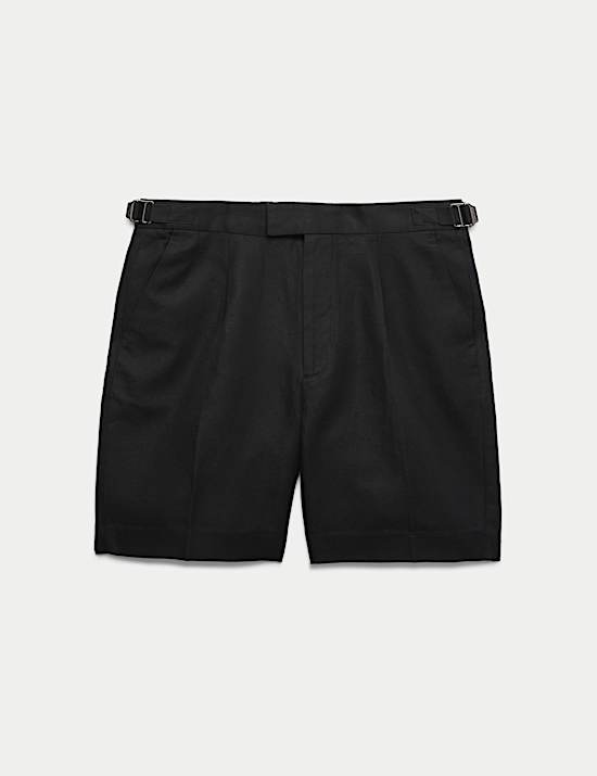 Pantal&oacute;n corto con pinzas con mezcla de algod&oacute;n de lino