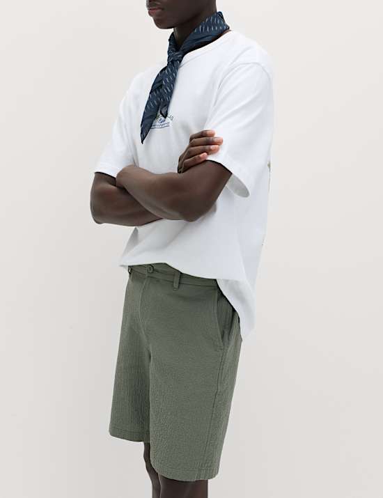 Half-Elasticated Waist Seersucker Chino Shorts