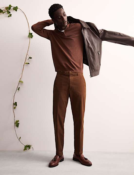 Tapered Fit Italian Flat Front Chinos