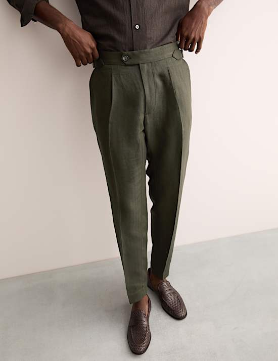 Tapered Fit Linen Blend Trousers