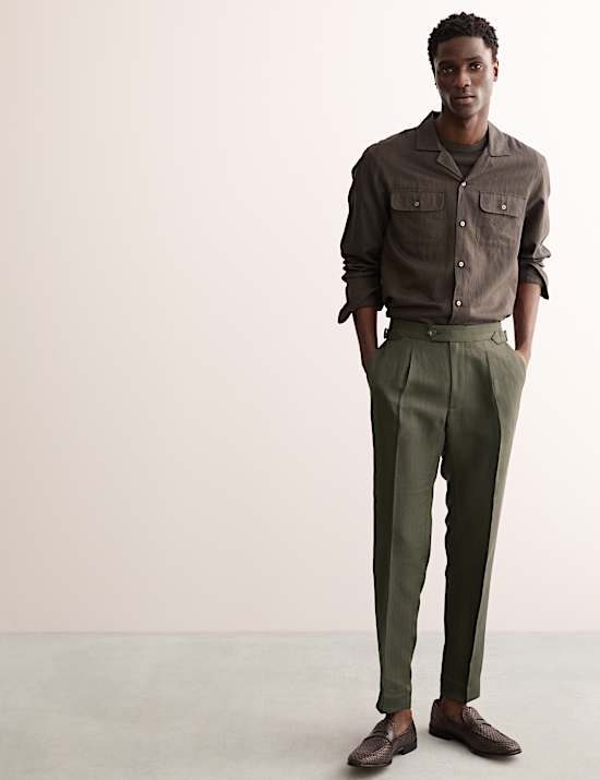 Tapered Fit Linen Blend Trousers