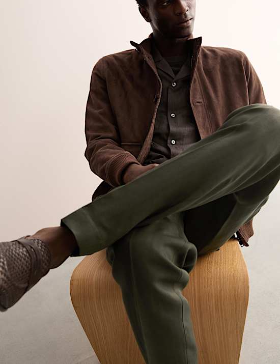 Tapered Fit Linen Blend Trousers