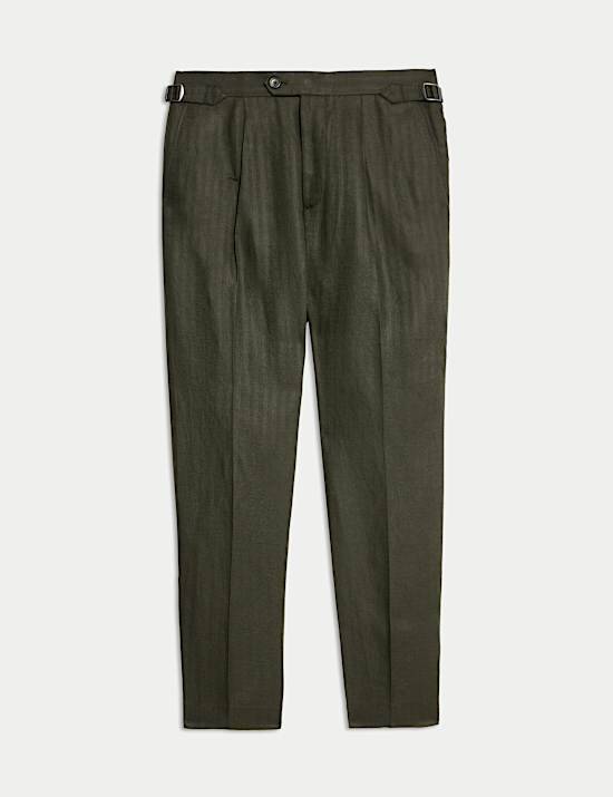 Tapered Fit Linen Blend Trousers