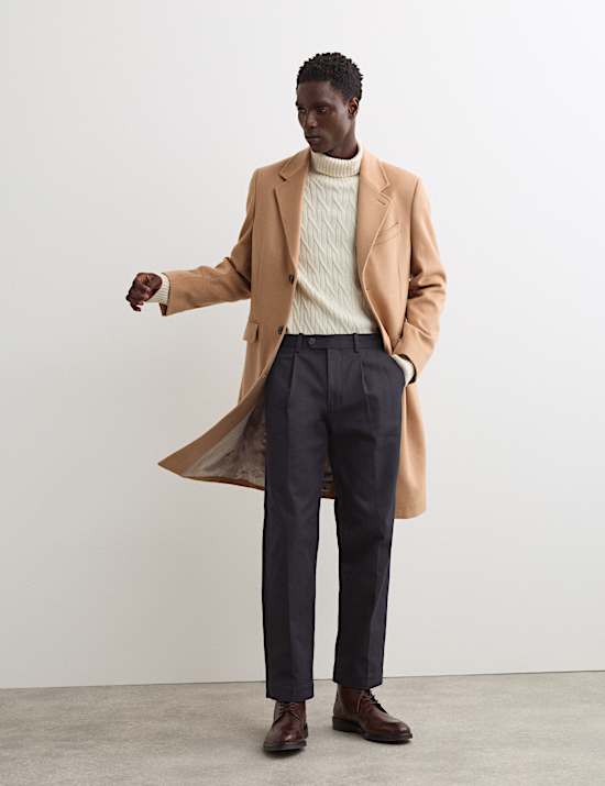 Pure Cotton Tapered Fit Pleated Twill Trousers