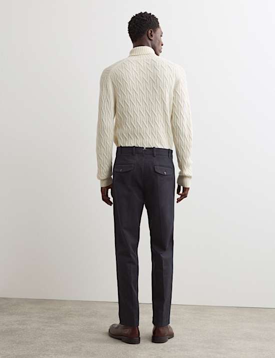 Pure Cotton Tapered Fit Pleated Twill Trousers