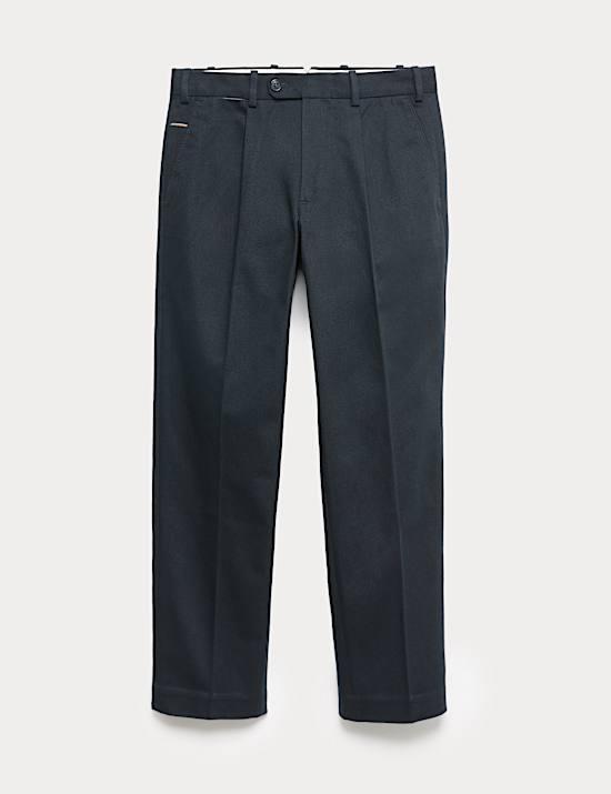 Pure Cotton Tapered Fit Pleated Twill Trousers