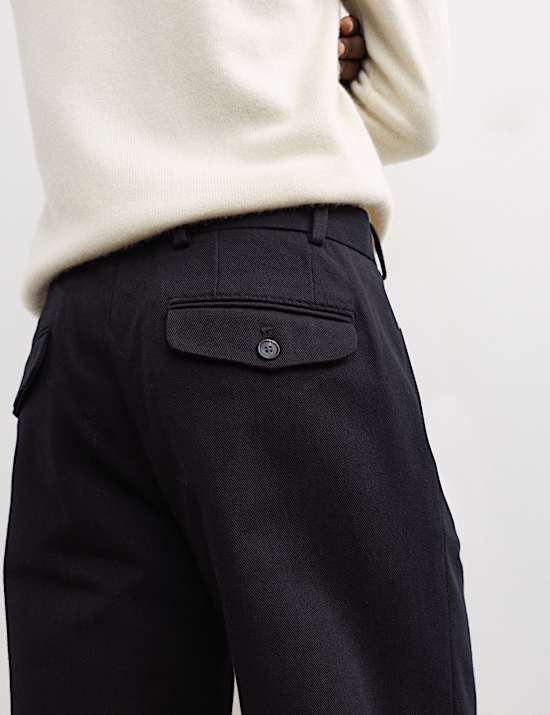 Pure Cotton Tapered Fit Pleated Twill Trousers