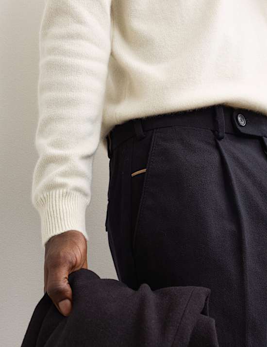 Pure Cotton Tapered Fit Pleated Twill Trousers
