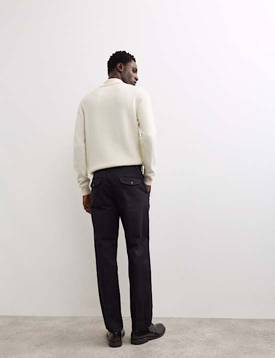 Pure Cotton Tapered Fit Pleated Twill Trousers