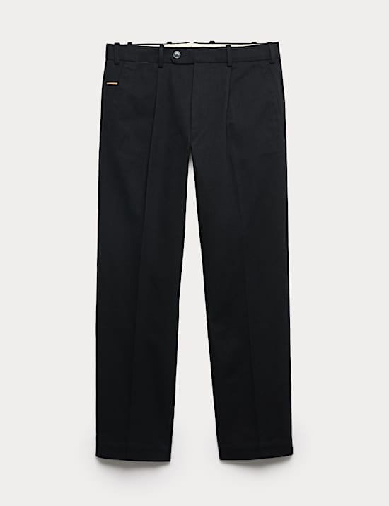 Pure Cotton Tapered Fit Pleated Twill Trousers