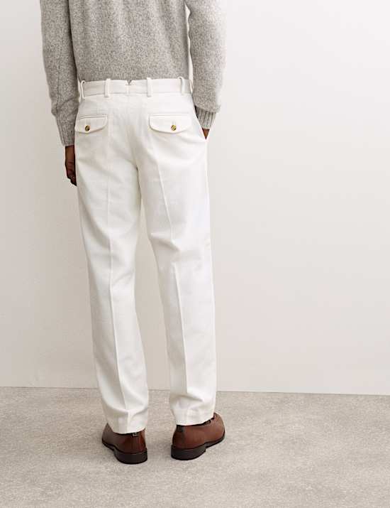 Pure Cotton Tapered Fit Pleated Twill Trousers