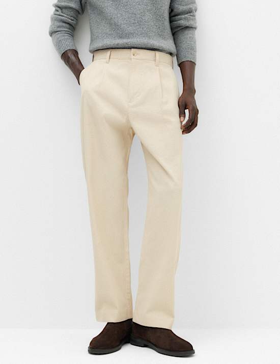 Pantalon &agrave; plis coupe d&eacute;contract&eacute;e en coton