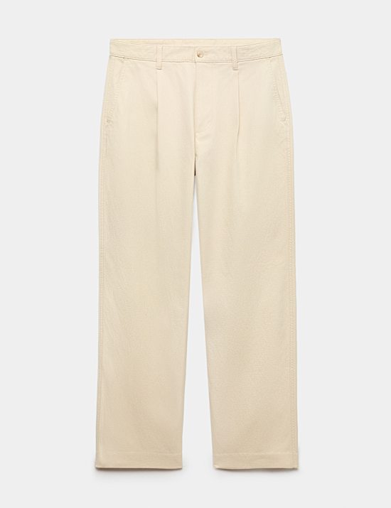 Pantalon &agrave; plis coupe d&eacute;contract&eacute;e en coton