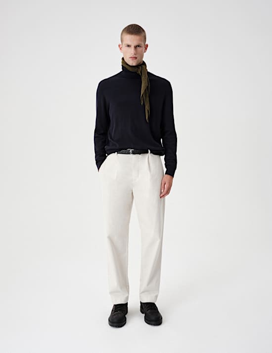 Relaxed Fit Corduroy Pleat Front Trousers