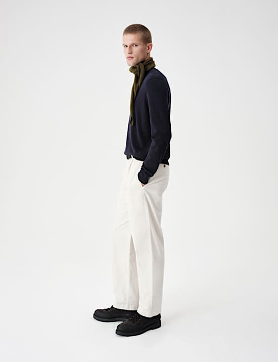 Relaxed Fit Corduroy Pleat Front Trousers