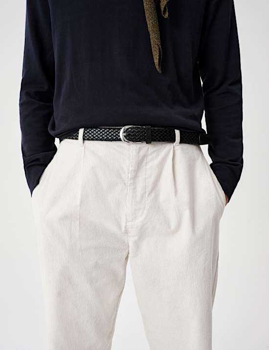 Relaxed Fit Corduroy Pleat Front Trousers