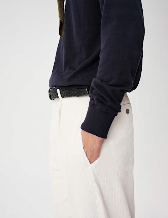 Relaxed Fit Corduroy Pleat Front Trousers