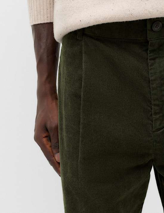 Relaxed Fit Corduroy Pleat Front Trousers