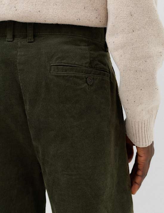 Relaxed Fit Corduroy Pleat Front Trousers