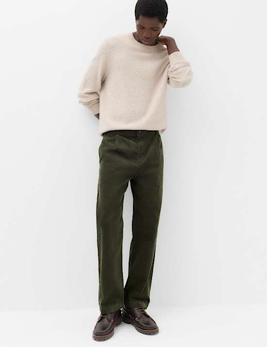 Relaxed Fit Corduroy Pleat Front Trousers