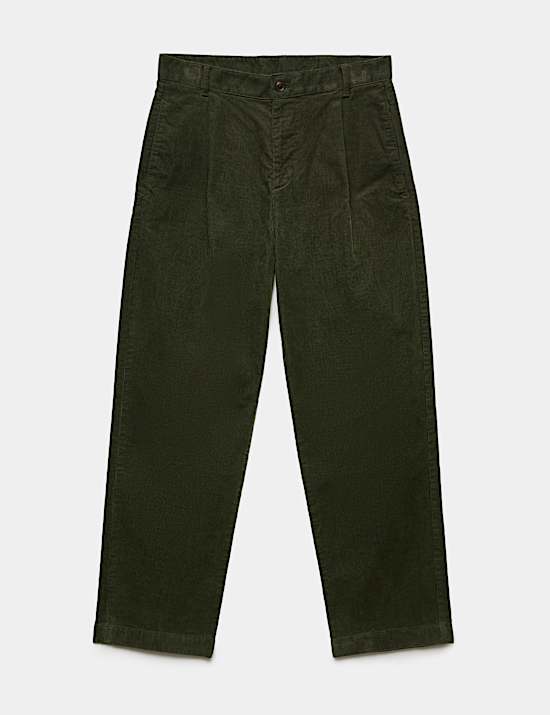 Relaxed Fit Corduroy Pleat Front Trousers